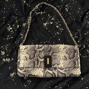 LDT Snake Print Chain Shoulder Bag - Black & Cream
